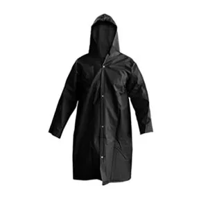 CAPA DE CHUVA PVC PRETA COM FORRO E CAPUZ